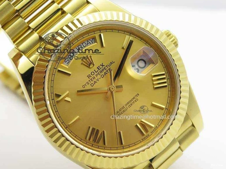 MiroTime 0219 DayDate 40mm BP-Maker 228238 YG Wrapped Gold Roman Dial (Fluted Bezel) On YG Bracelet ETA Attractive 3848